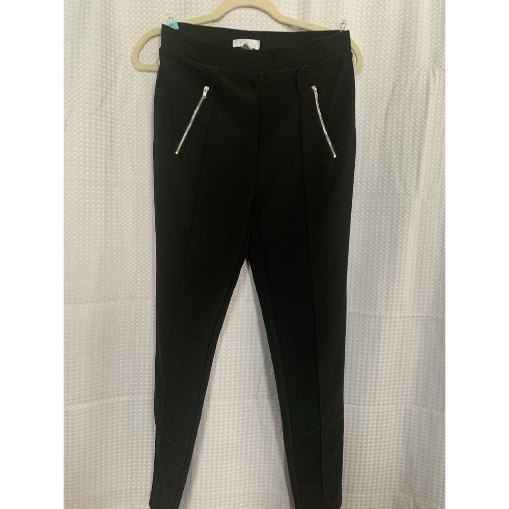Just B Womens Medium Black Casual Pants Faux‎ Pockets With Zippers